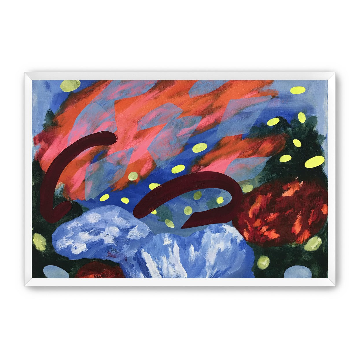 Layered brushstrokes with yellow ovals