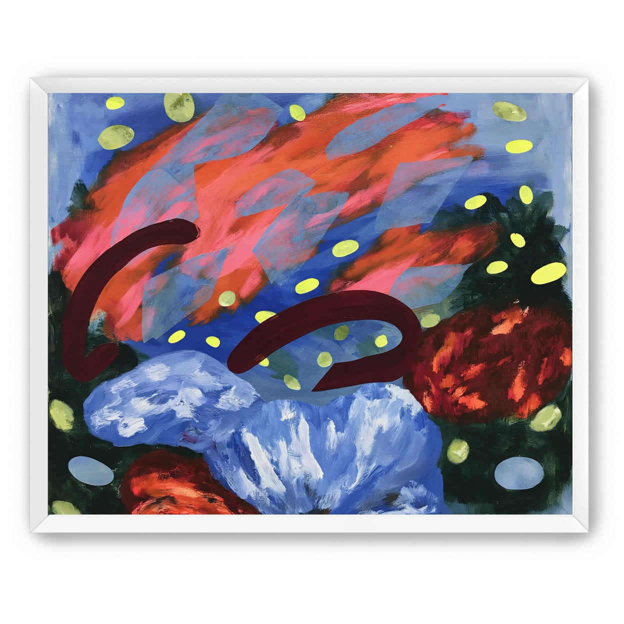 Layered brushstrokes with yellow ovals