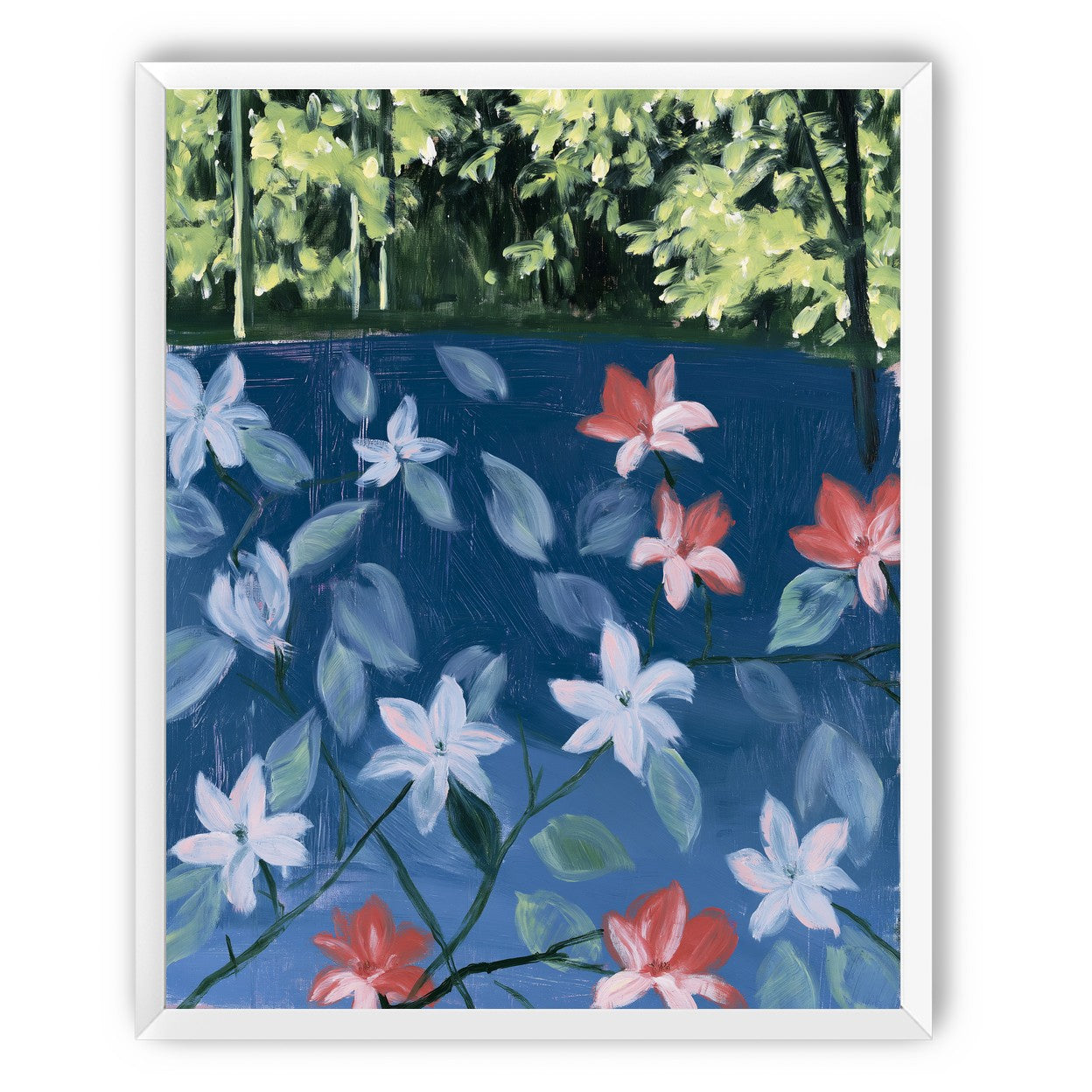 Coral flowers on dark water
