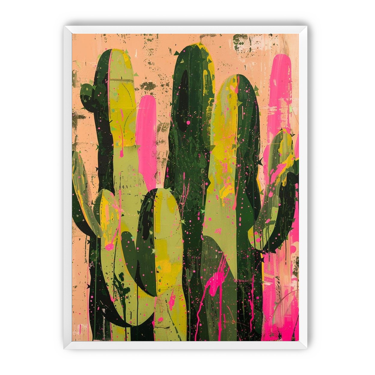 Cacti among pink splatters