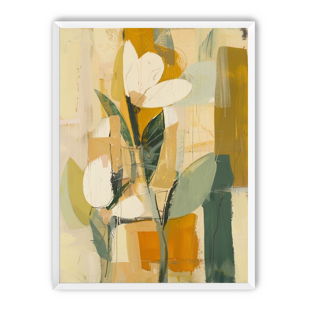 White forms within ochre blocks