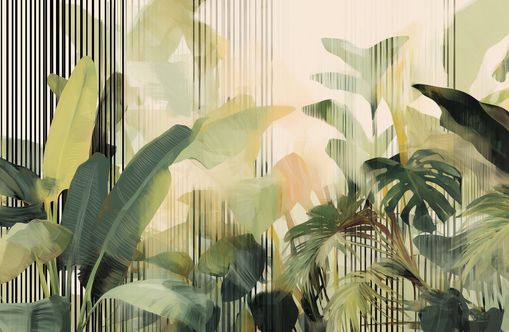 Green leaves in striped light