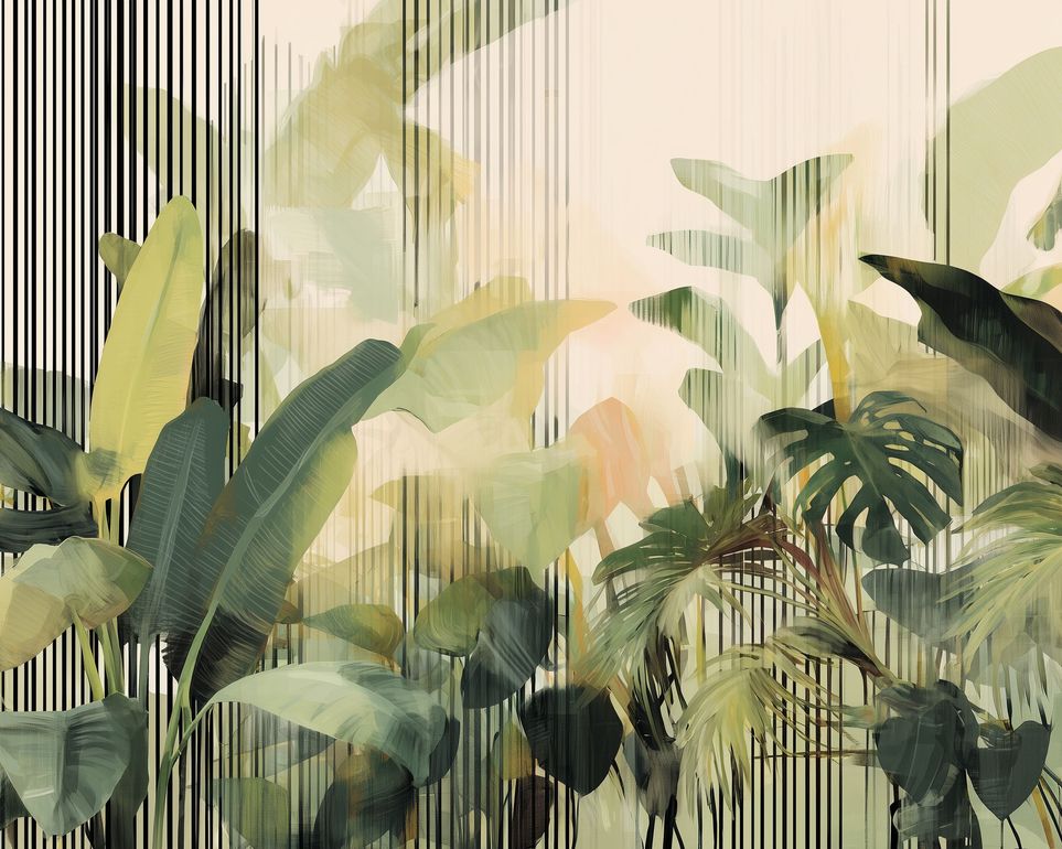 Green leaves in striped light