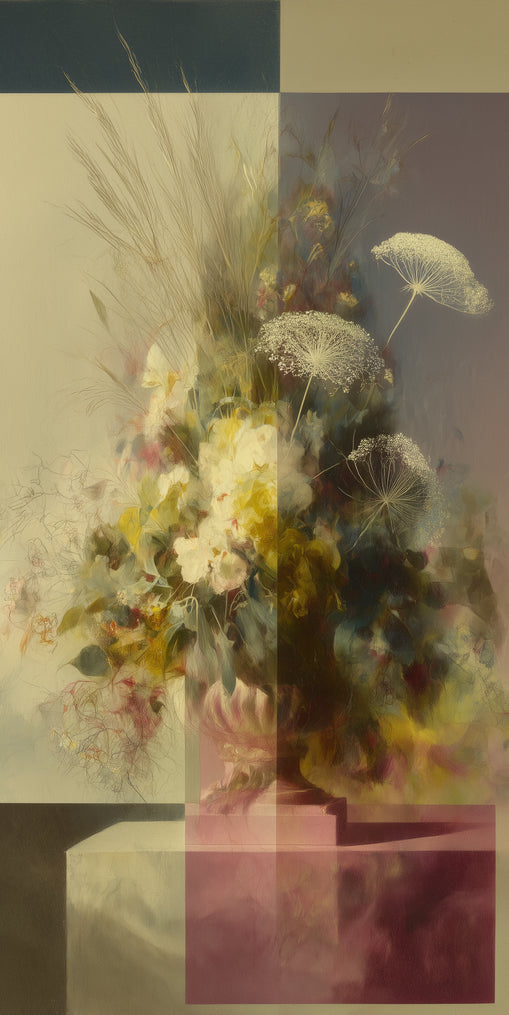 Vase of flowers within panes
