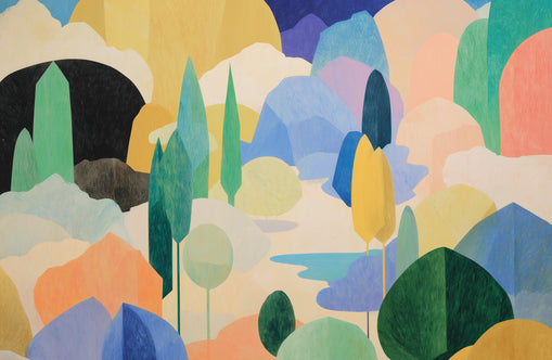 Ponds among pastel hills