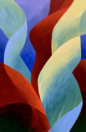 Red slips through cool blues
