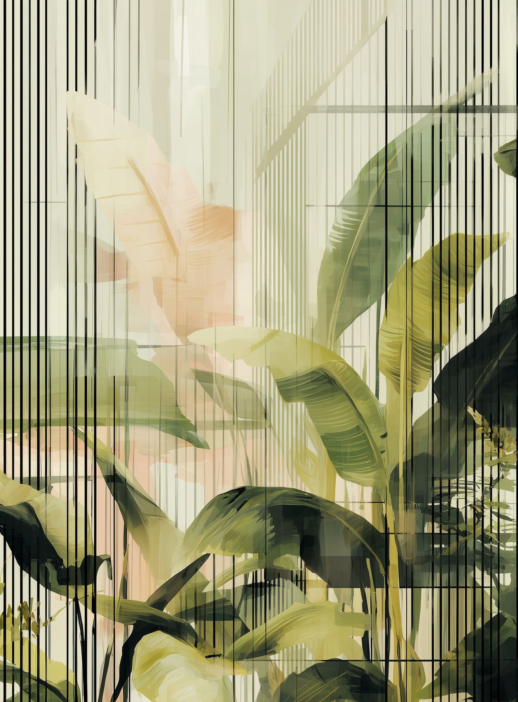 Green leaves in peach light