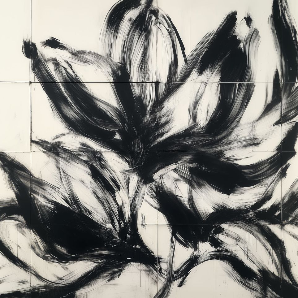 Black petals on pale grid