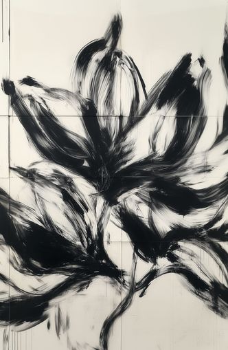 Black petals on pale grid