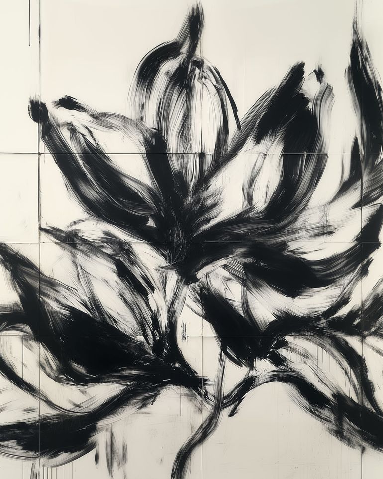 Black petals on pale grid