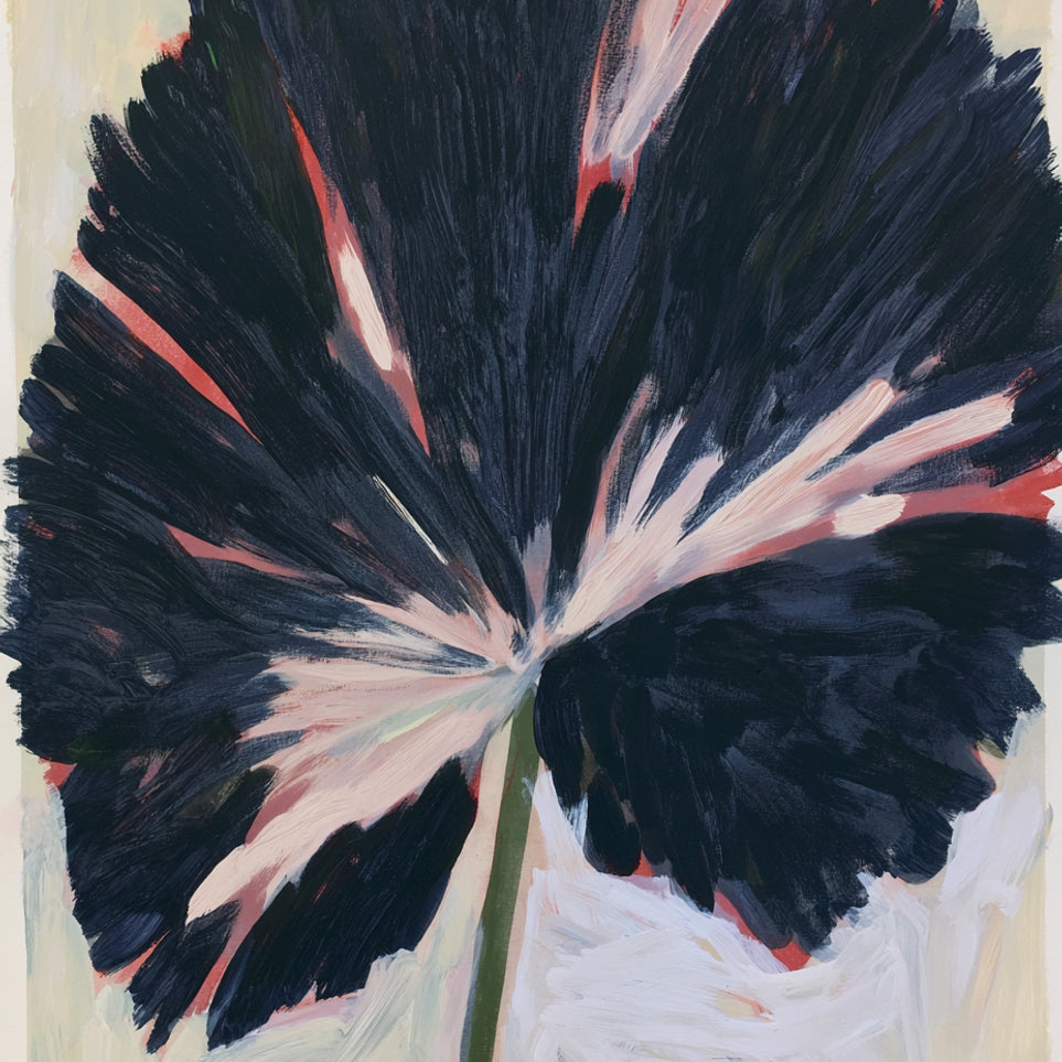 Dark petals across pale ground