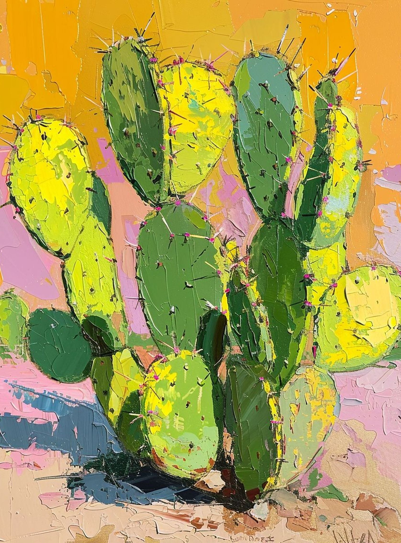 Thick paint on cactus pads
