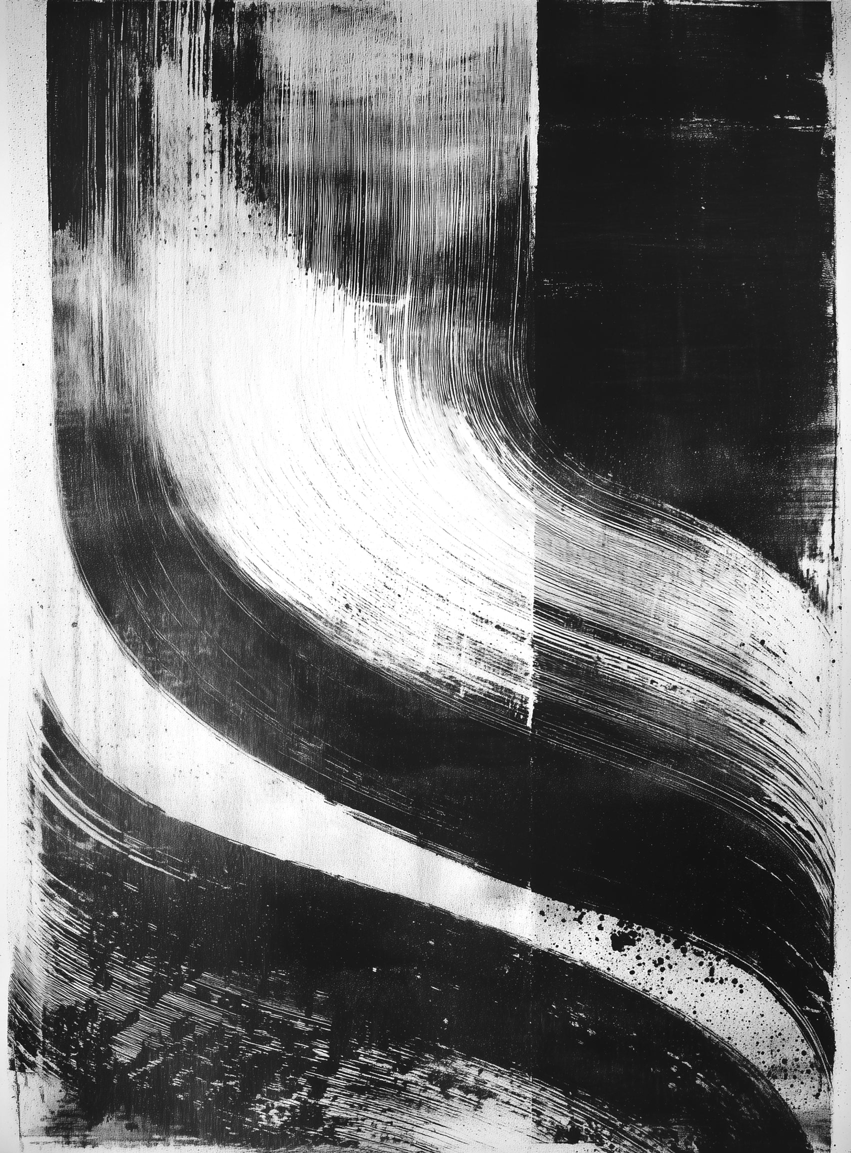 Scraped arcs in black ink