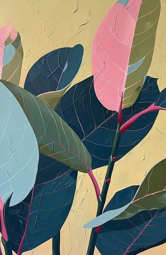 Leaves on cracked plaster