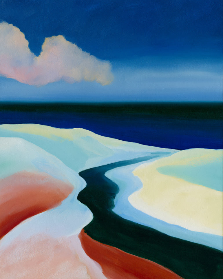 Deep blue over pale dunes