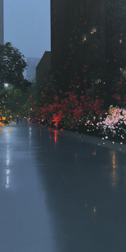 Rainlight on the flowered street