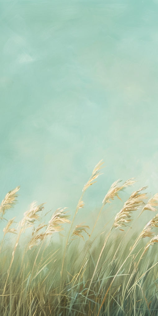 Turquoise sky over pale grass