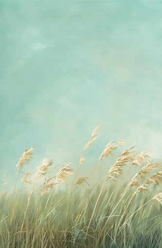 Turquoise sky over pale grass