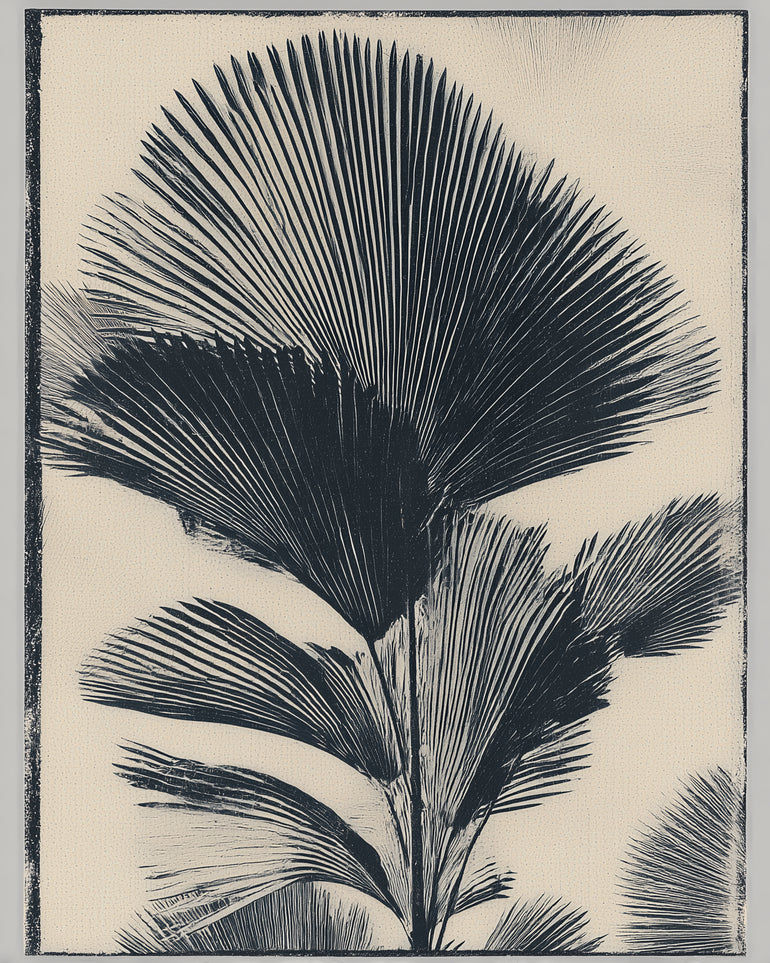 Palm fronds in black ink