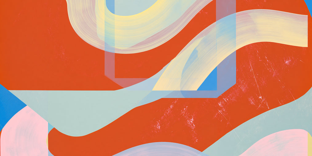 Translucent bands over red blocks