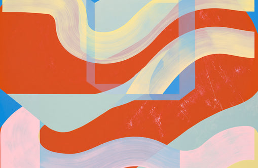 Translucent bands over red blocks