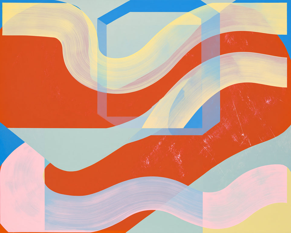 Translucent bands over red blocks