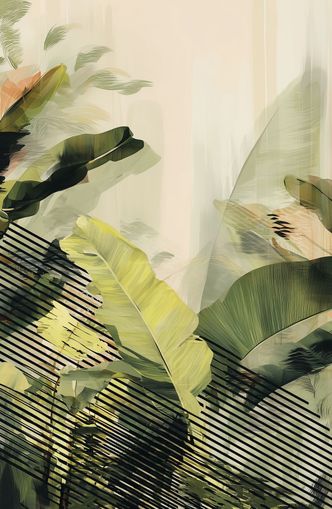 Green leaves over black stripes
