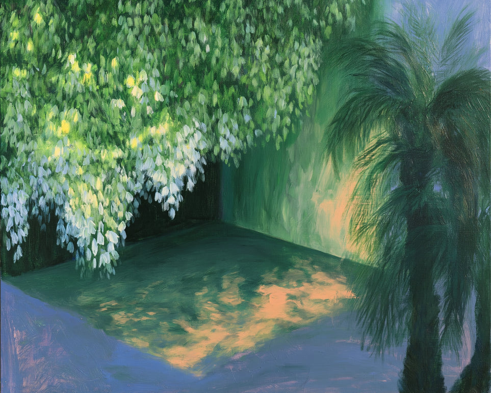 Yellow light on green pond