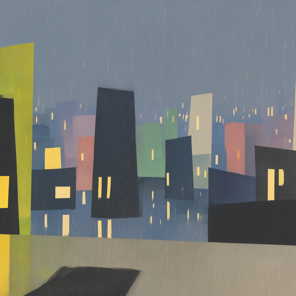 Rain on the lit skyline