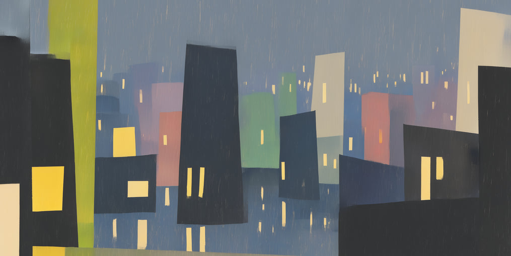 Rain on the lit skyline