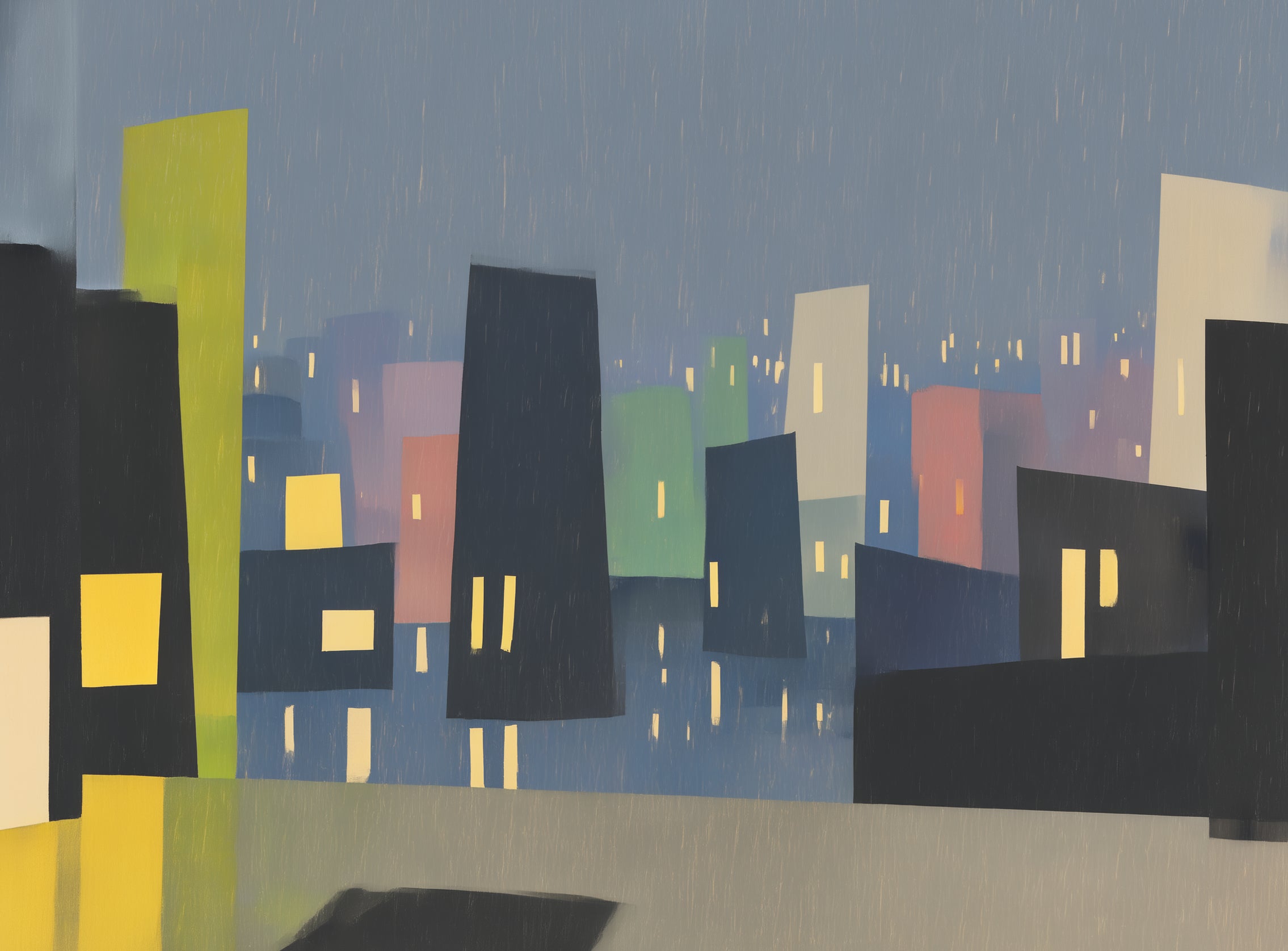 Rain on the lit skyline