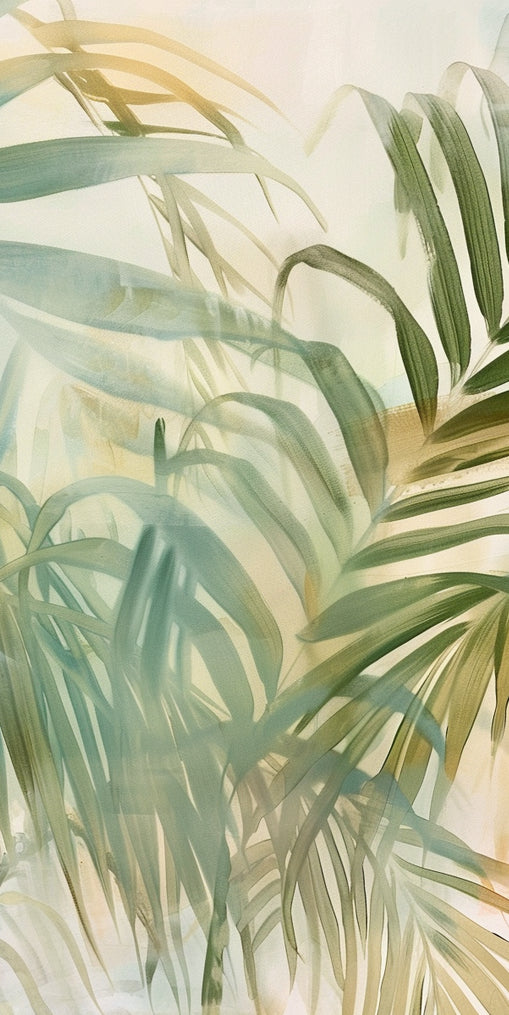 Palm leaves in pale wash