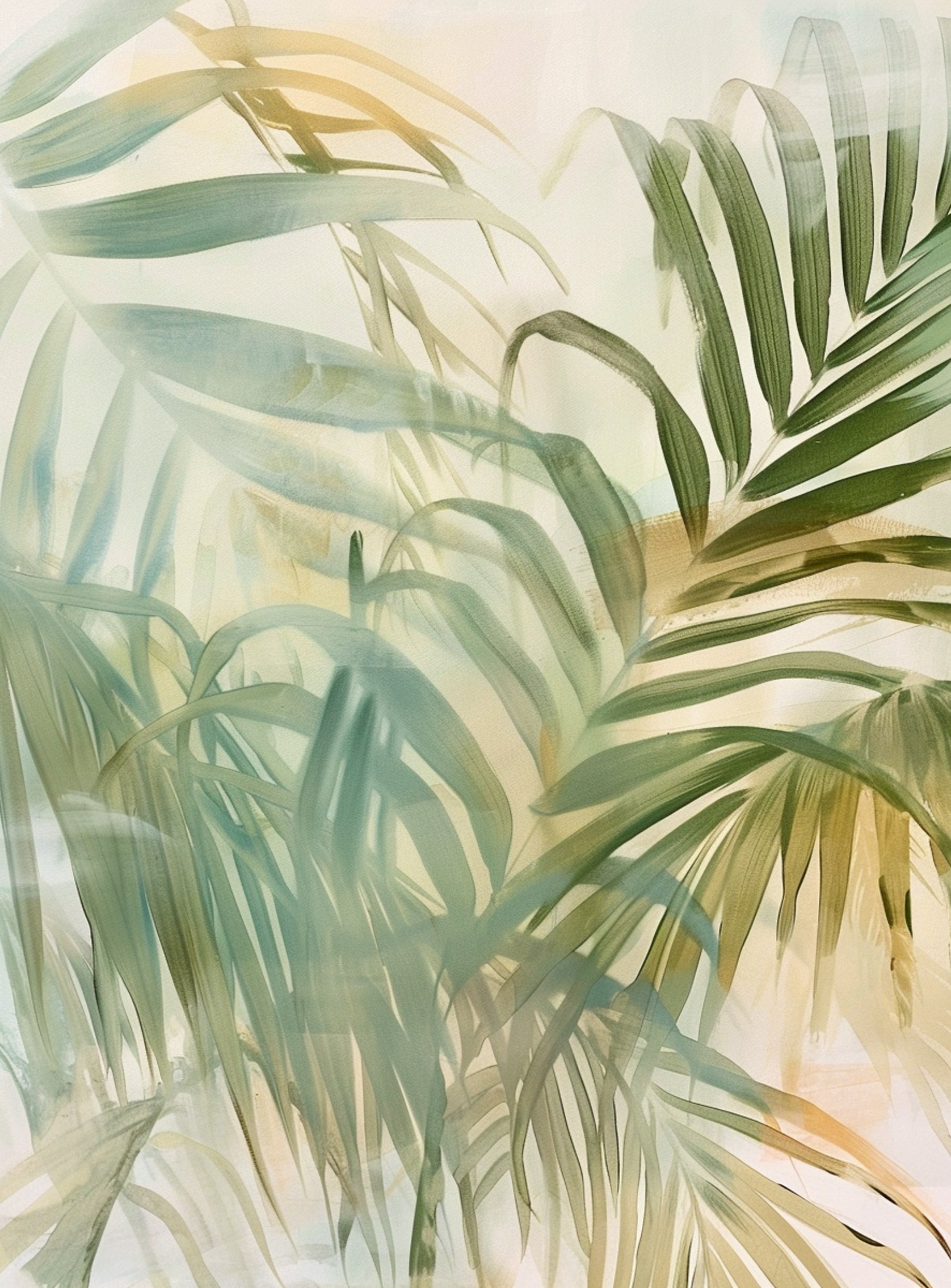 Palm leaves in pale wash
