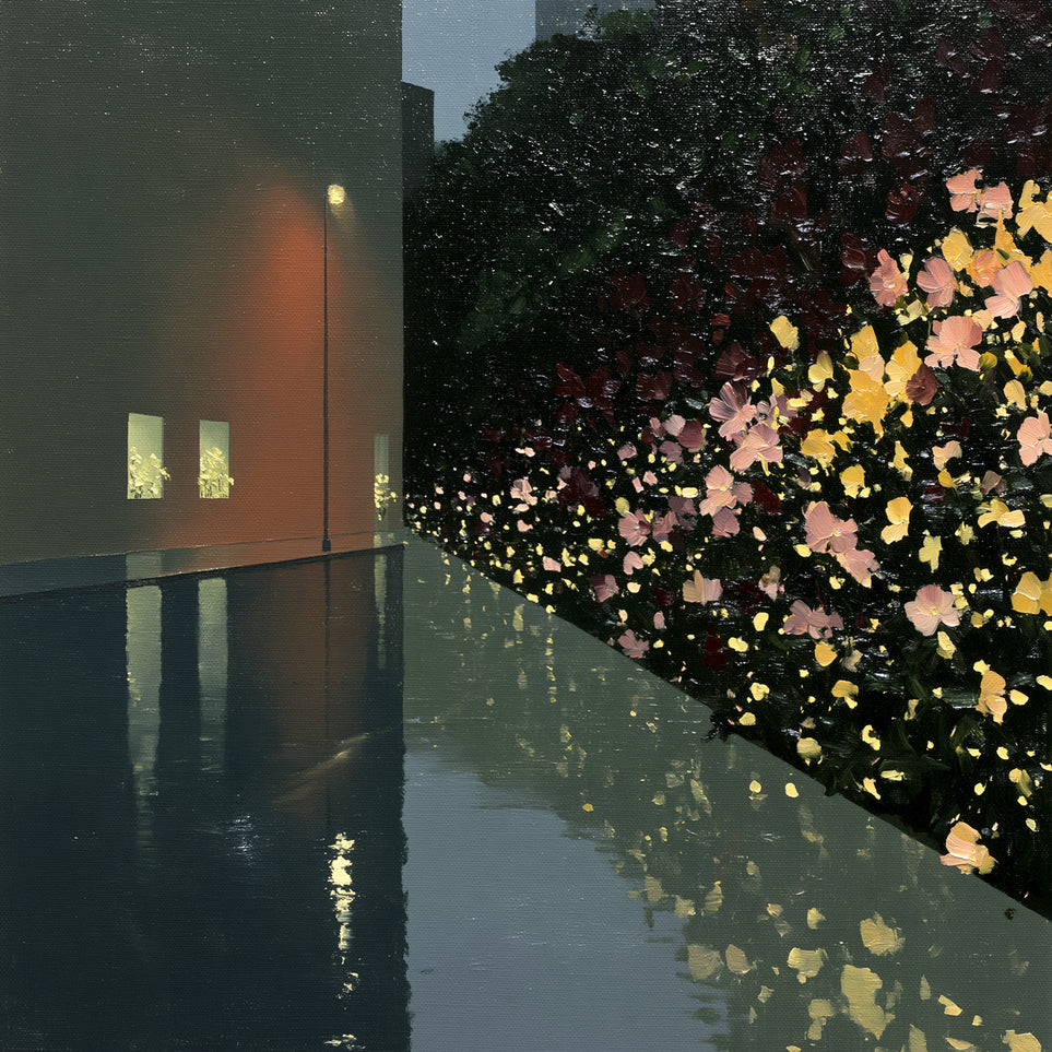 Flowers beside the wet wall