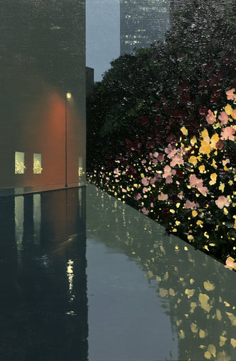 Flowers beside the wet wall