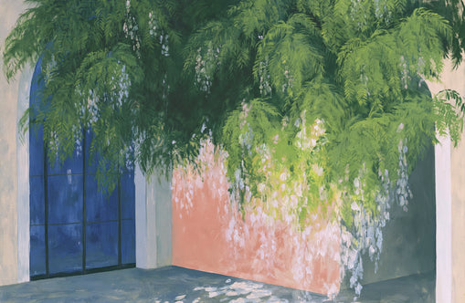 Blossoms over the blue door