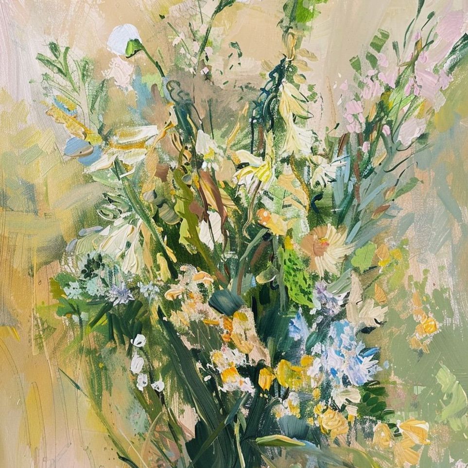 Wildflowers within pale light