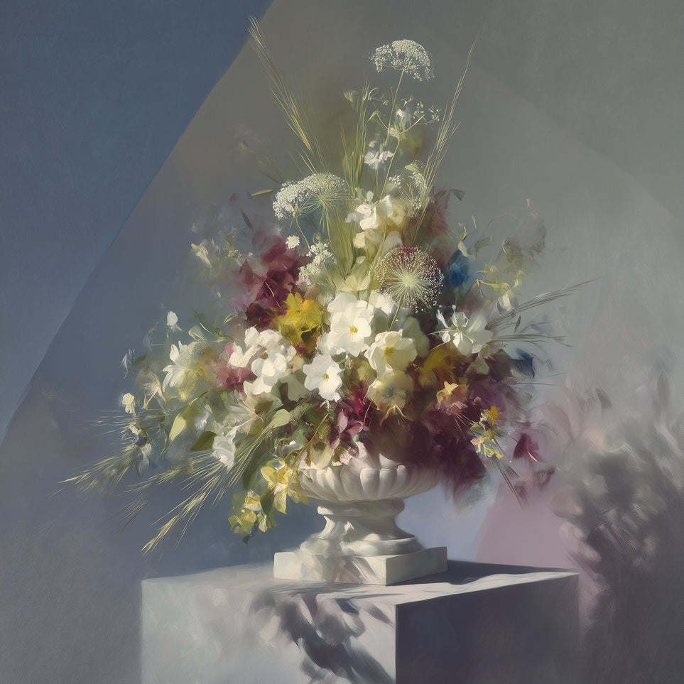White urn within angled light