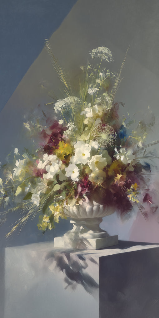White urn within angled light