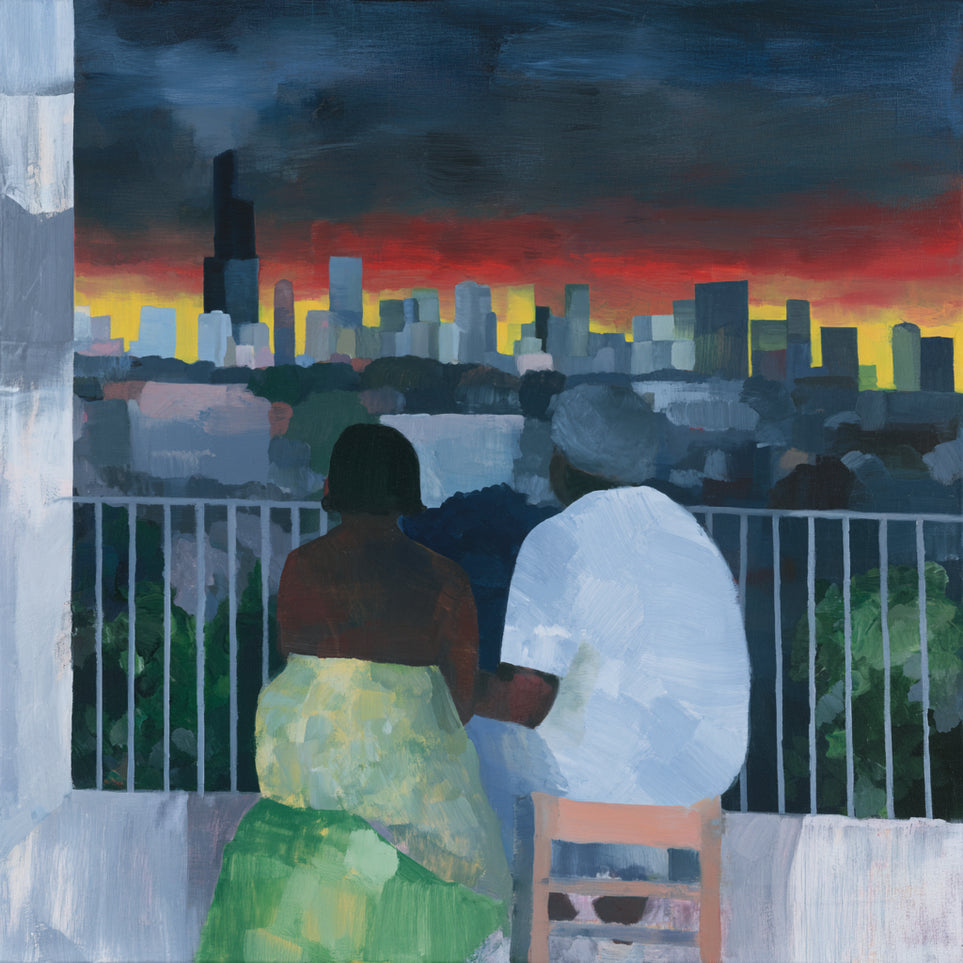 Two on the balcony at dusk