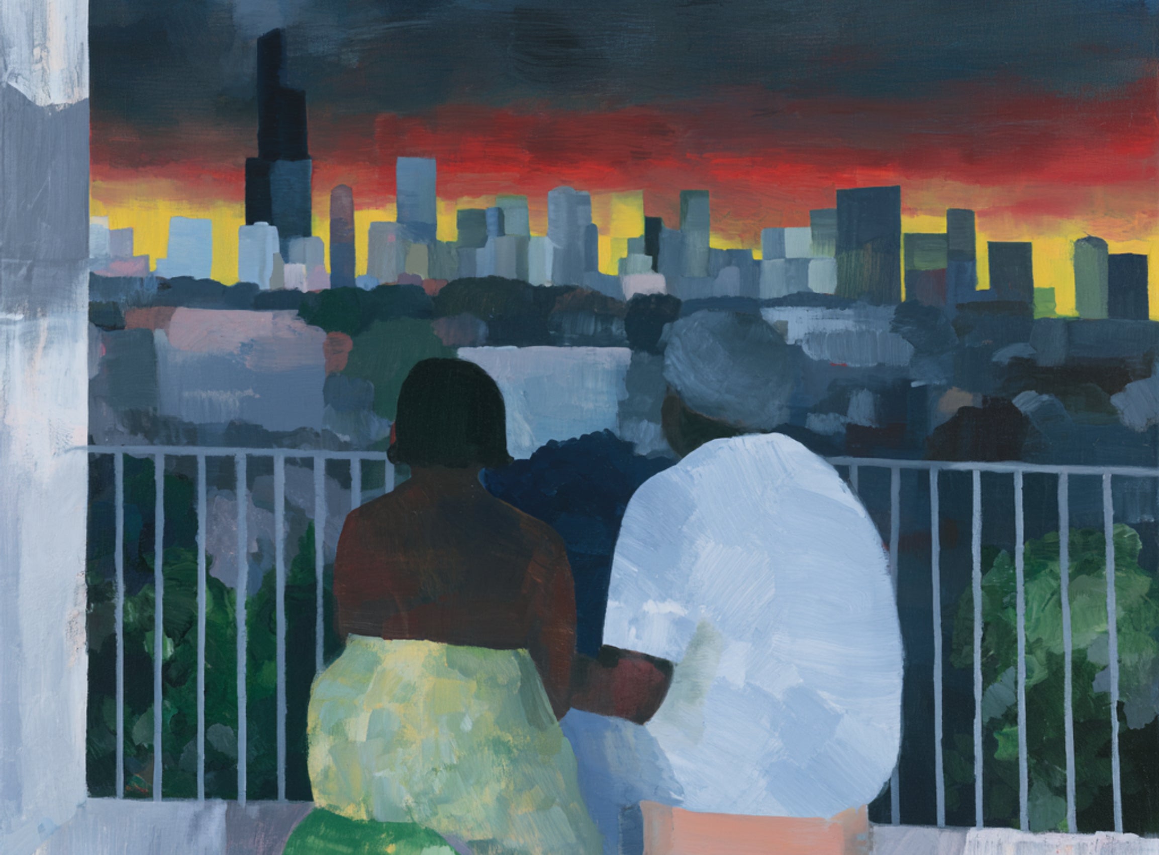 Two on the balcony at dusk