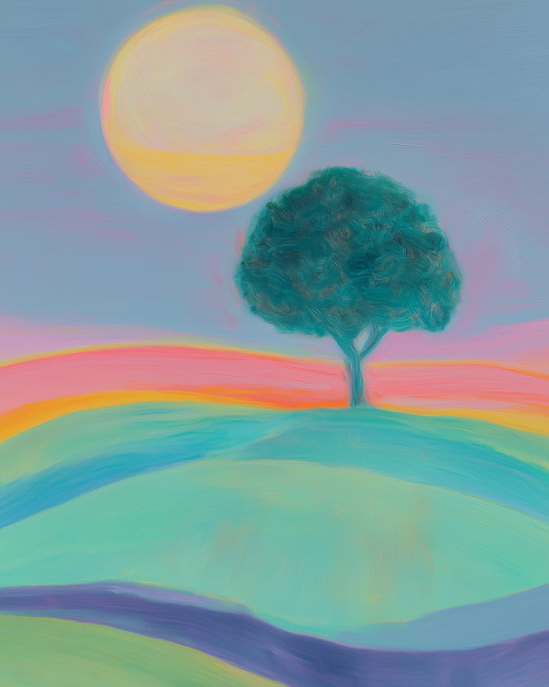 The sun behind the tree