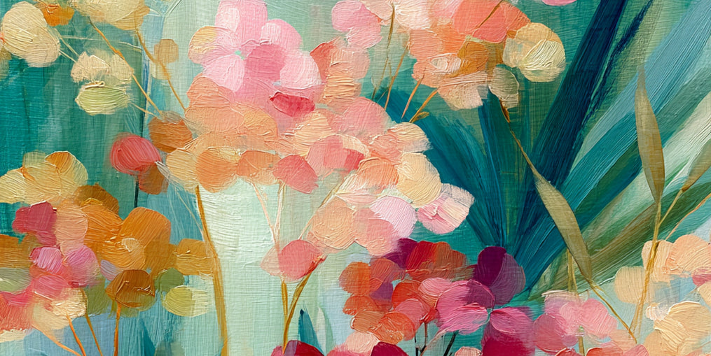 Flowers among teal leaves