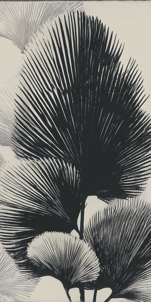 Fan fronds in ink shadow