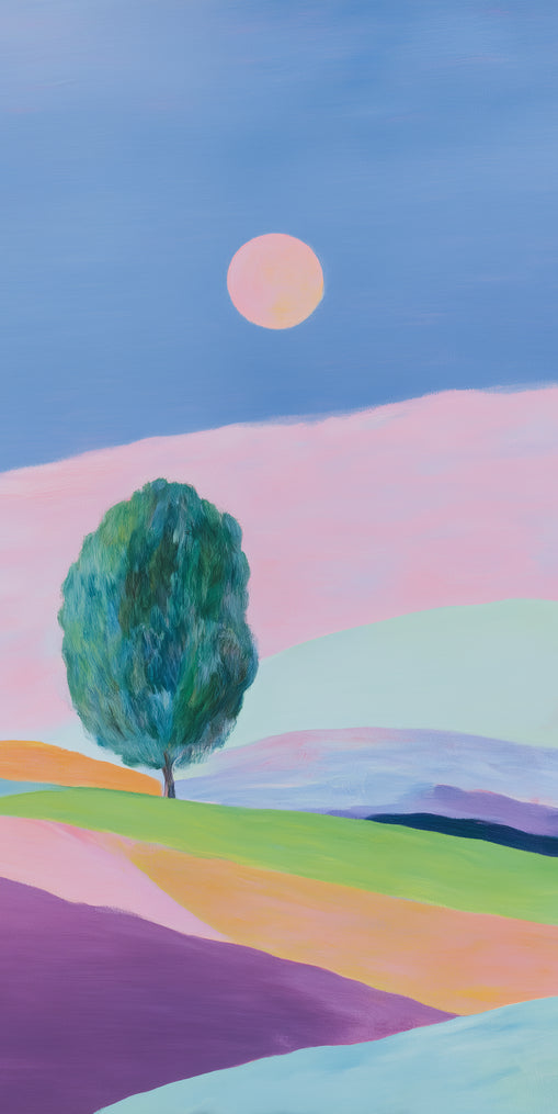 A pale sun above hills