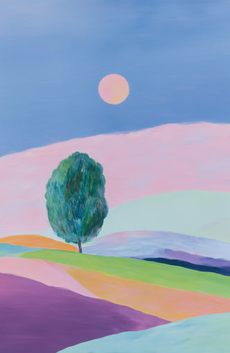 A pale sun above hills