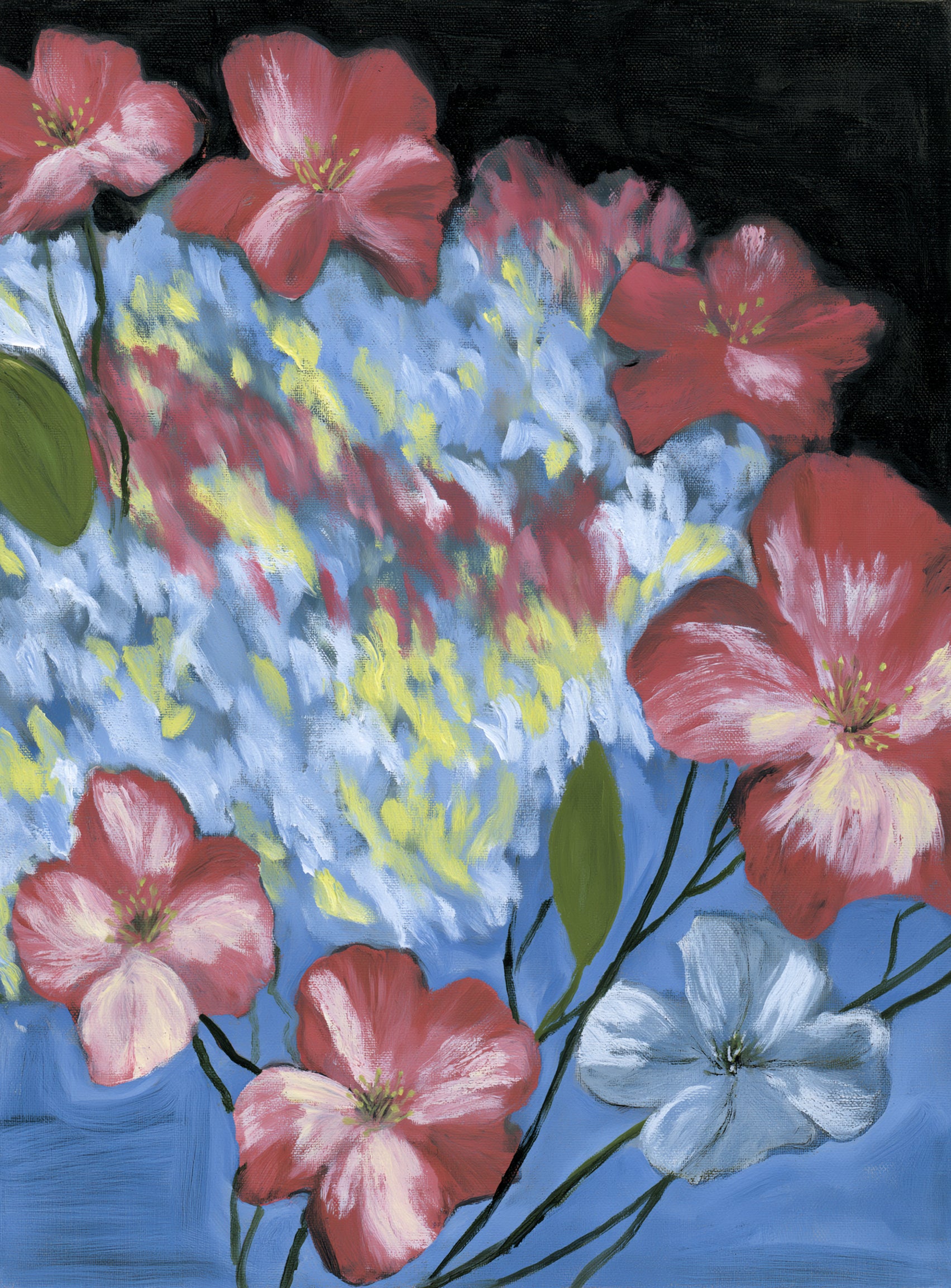 Flowers across the blue field