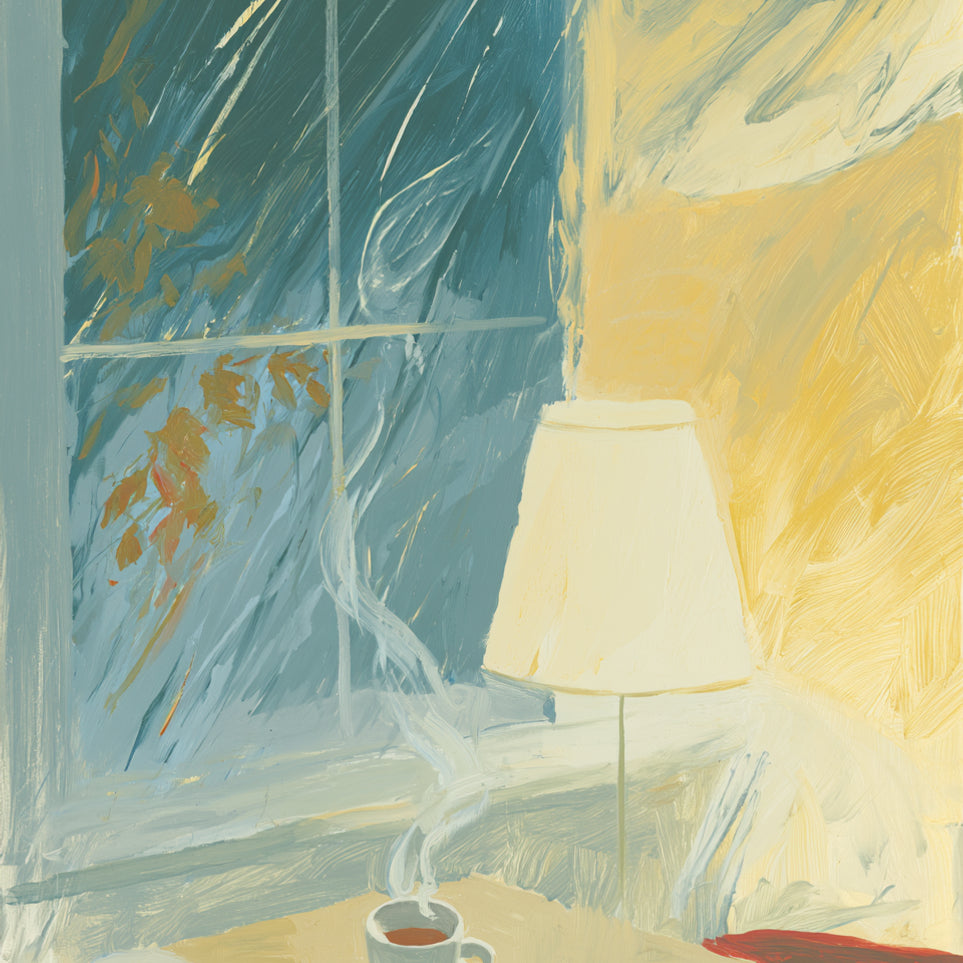Steam against the rainy window