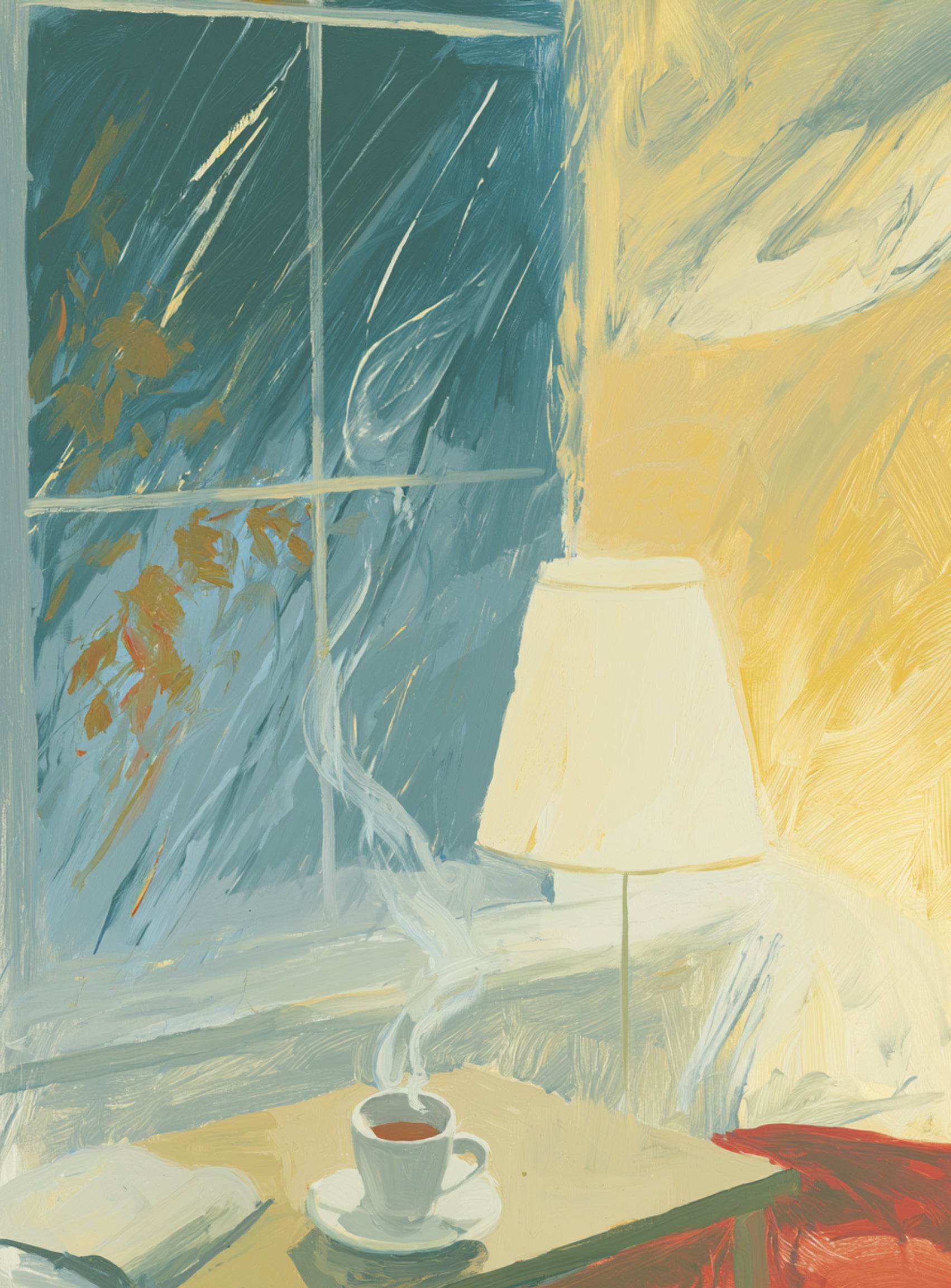 Steam against the rainy window