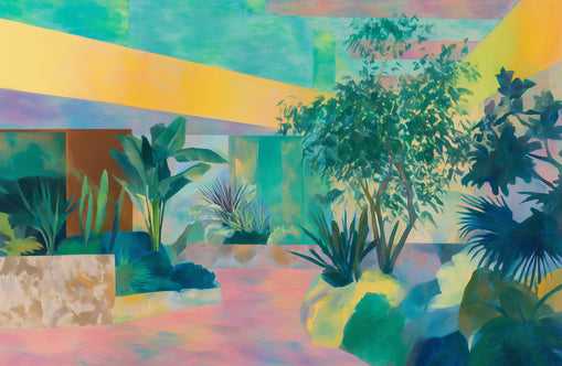 Garden beneath striped light